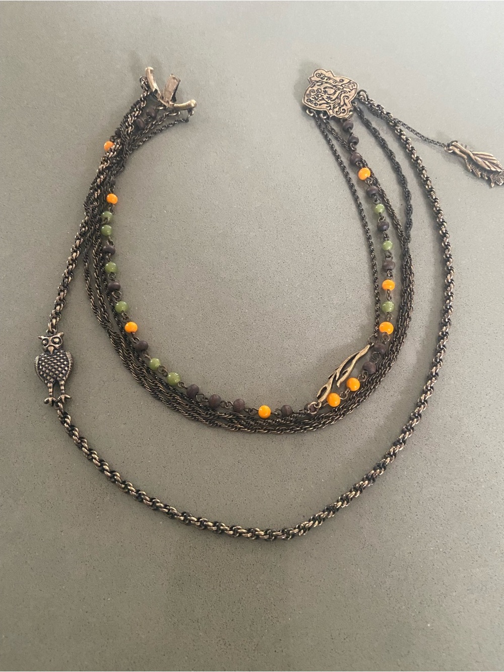 Lucky Brand Multi-Strand Necklace with Green and Orange Beads